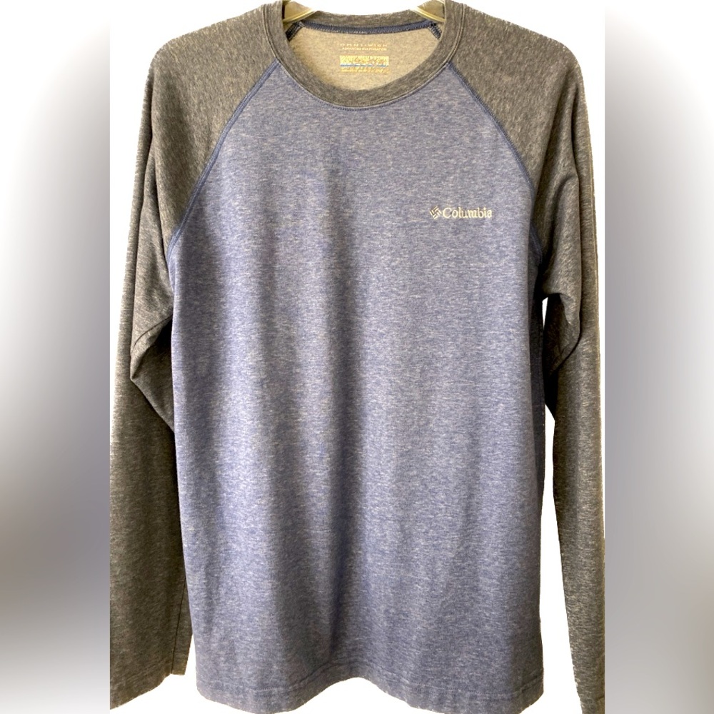 Mens Long Sleeve Heather Blue Two-tone Columbia Tee Size Small